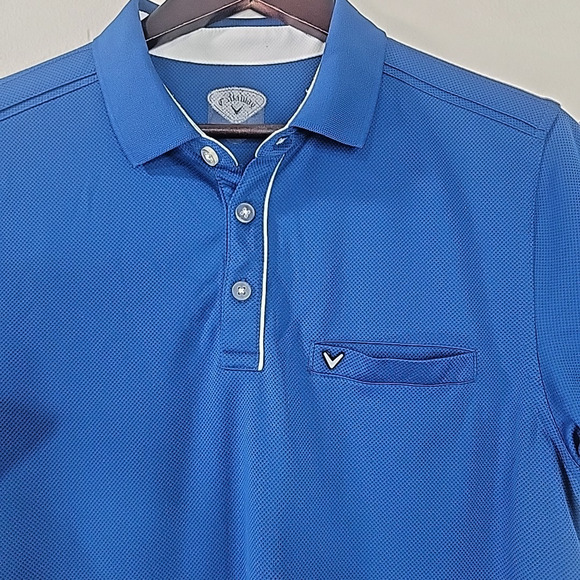 Callaway Golf Polo Shirt Men’s Medium Blue Performance Short Sleeve Logo - Picture 3 of 8